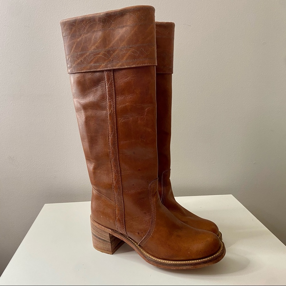 Vintage Womens Leather Round Toe Mid Calf Brown